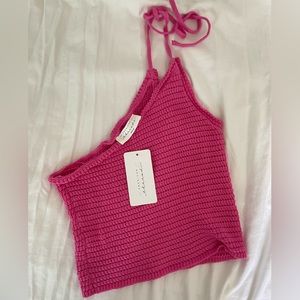 Pink One Shoulder Crochet Top - Medium